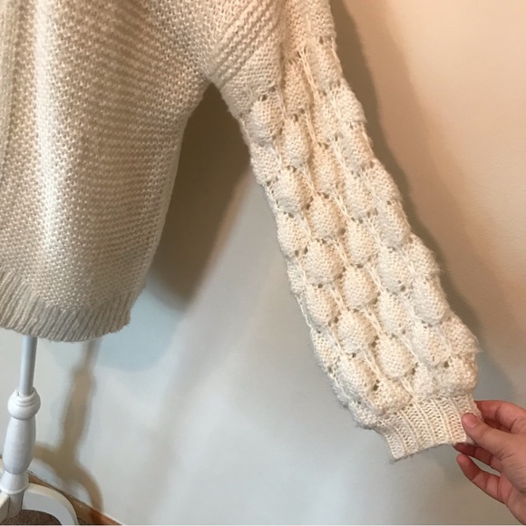 Nine West Cardigan Sweater White Cream Cable Knit Open Front Pockets Medium - Picture 2 of 13